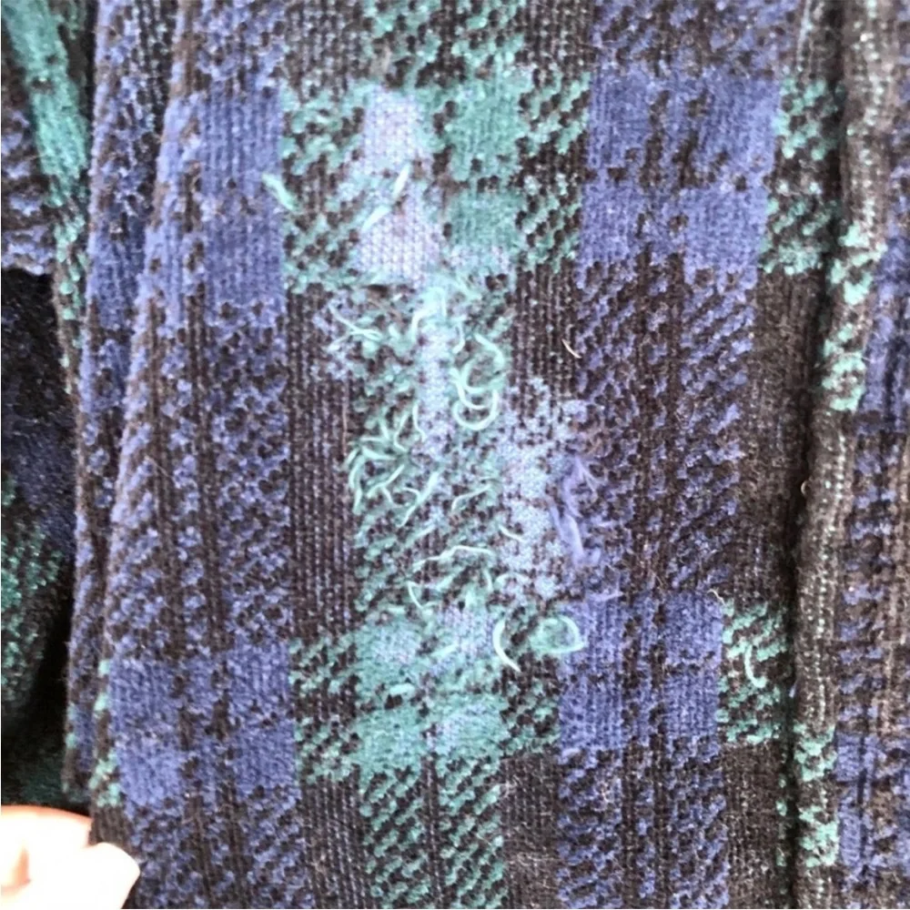 Vintage Christian Dior Pyjama Cotton Robe Plaid Green Blue One Size Terry Robe - Picture 4 of 12